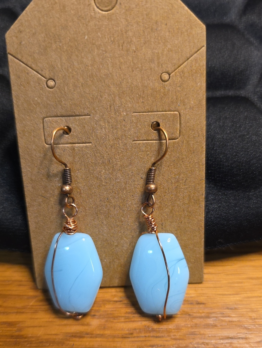 Copper-Wrapped Light Blue Stone Drop Earrings